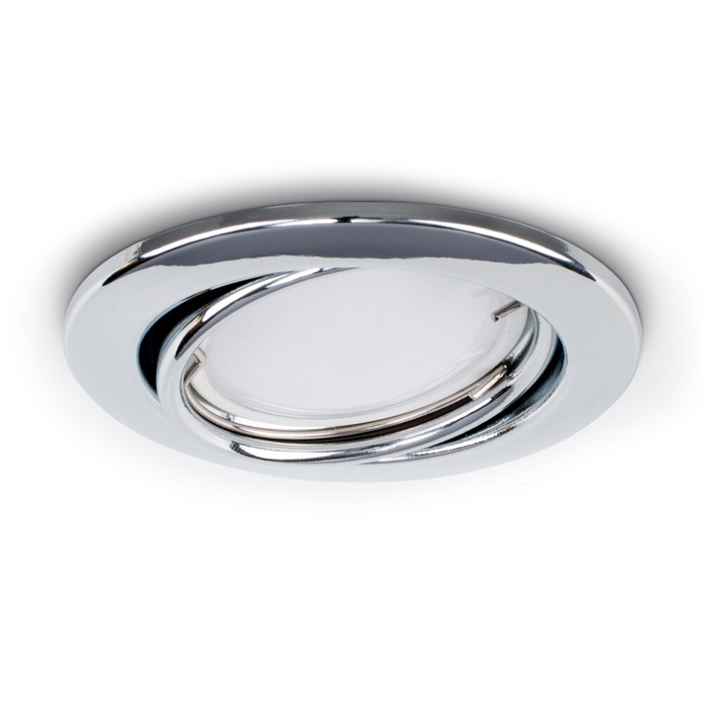 Pack of 6 Fire Rated Polished Chrome Tiltable GU10 Recessed Ceiling Downlights - Complete with 5w LED Bulbs [6500K Cool White]