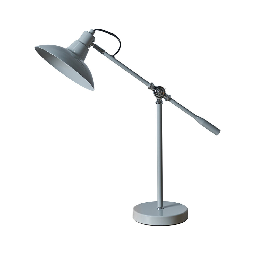 Retro Grey/Chrome Adjustable Stem Retro Shade Table Desk Lamp - Complete with a 4w LED Golfball Bulb [3000K Warm White]