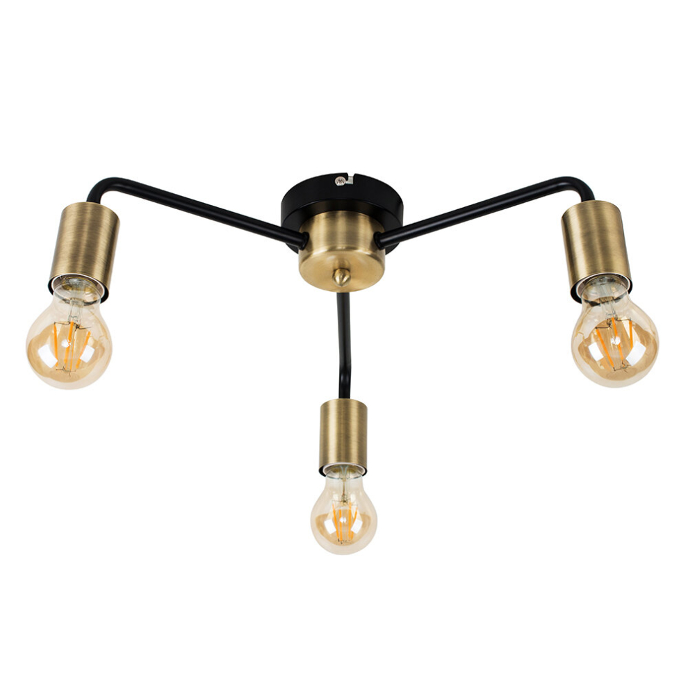 Brass & Black 3 Way Ceiling Light Fitting 4w LED Amber Light Bulbs