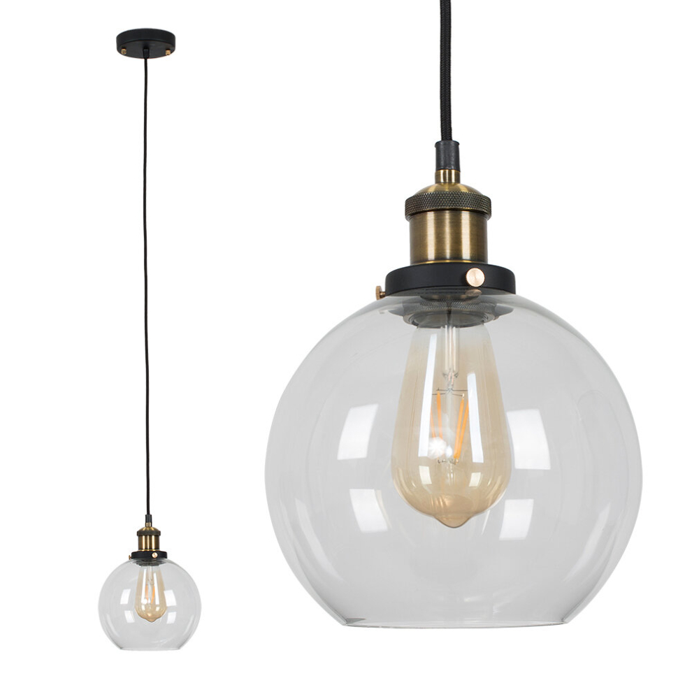 Modern Vintage Black & Gold Ceiling Pendant Glass Globe Light Fitting