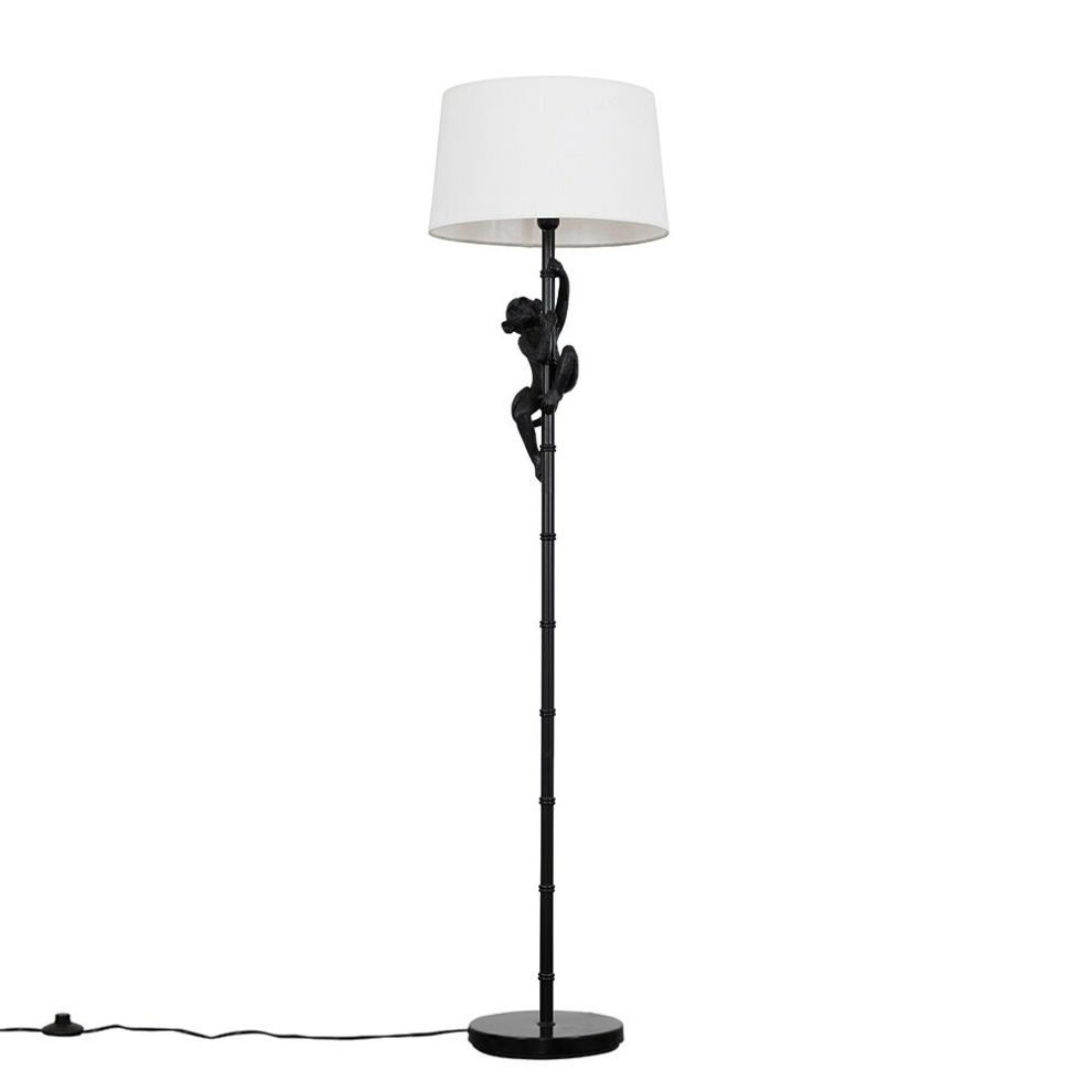 Modern Black Hanging Monkey Floor Lamp with a White Tapered Shade - Complete with a 6w LED Bulb [3000K Warm White]