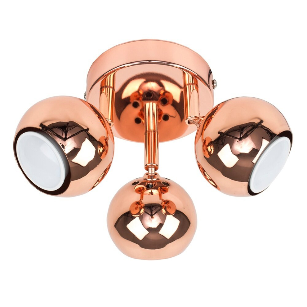 Retro Copper 3 Way Round Plate Adjustable Eyeball Ceiling Spotlight - Complete with 5w GU10 LED Bulbs [6500K Cool White]