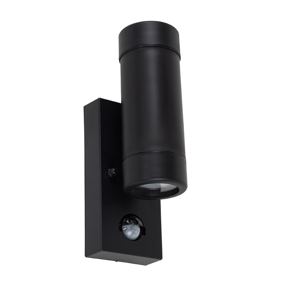 Modern Black IP44 Rated Outdoor Garden Up/Down Wall Light with PIR Motion Sensor