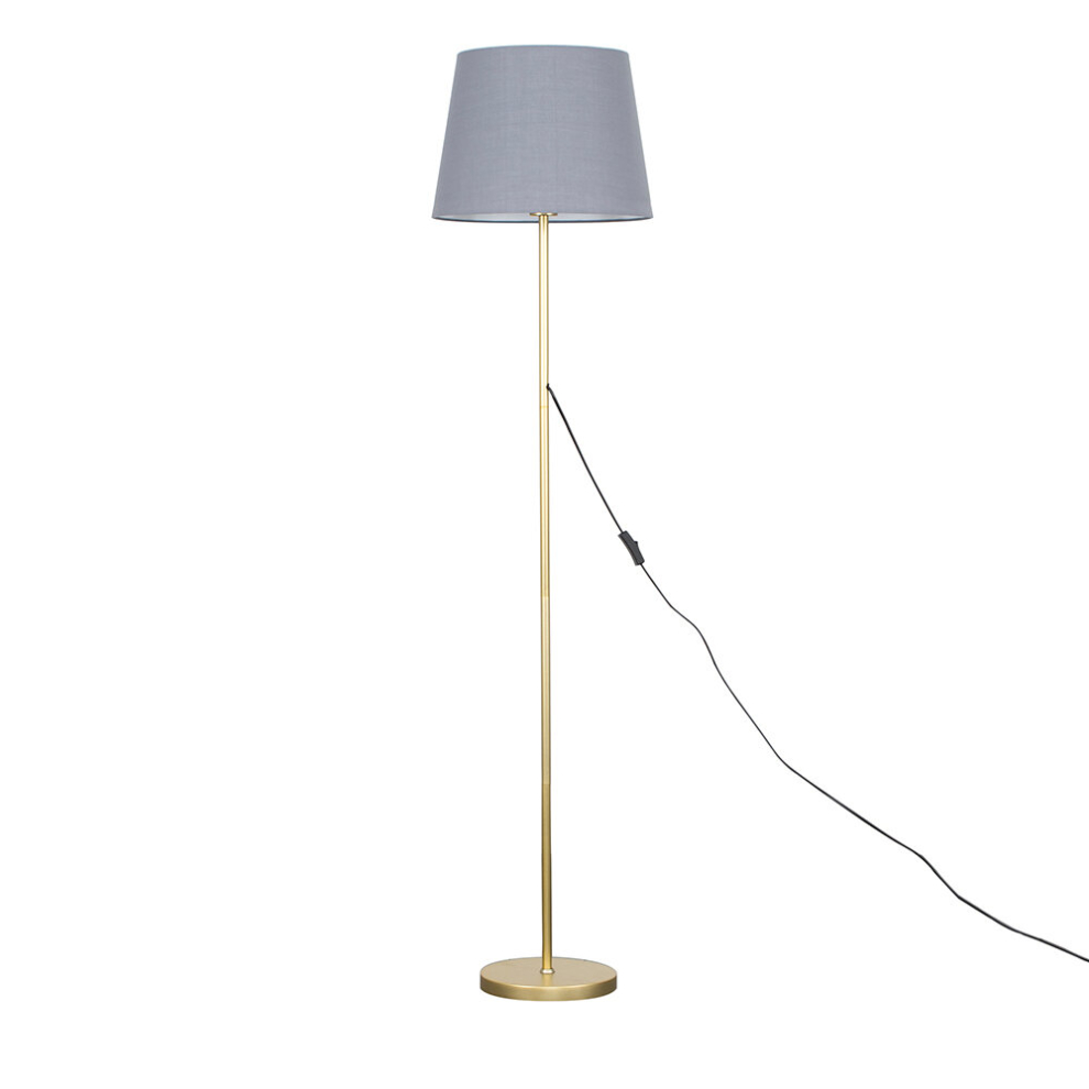 Charlie Gold Modern Stem Floor Lamp Large Grey Tapered Shade