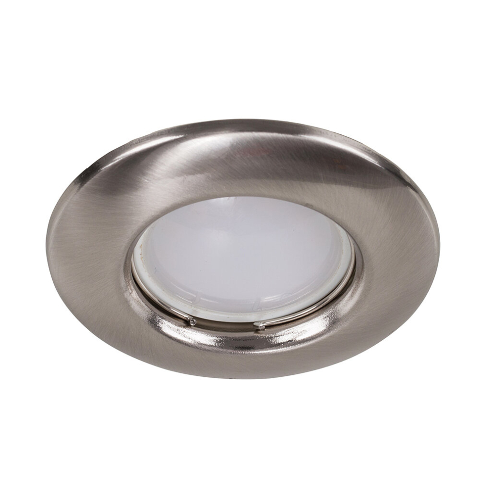 Pack of 6 - Silver Satin Nickel Plated Fixed Recessed Ceiling Spotlight Downlights - Complete with 6 x 5W GU10 Cool White LED Bulbs