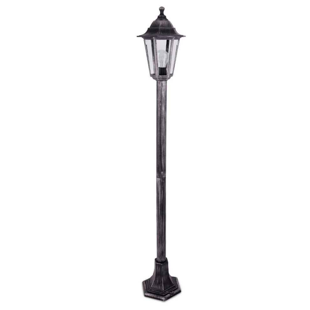 Traditional 1.2m Victorian Black and Silver Outdoor Garden Lamp Post Bollard and Top Lantern Light - IP44 Rated - With 1 x 6w LED ES E27 Bulb