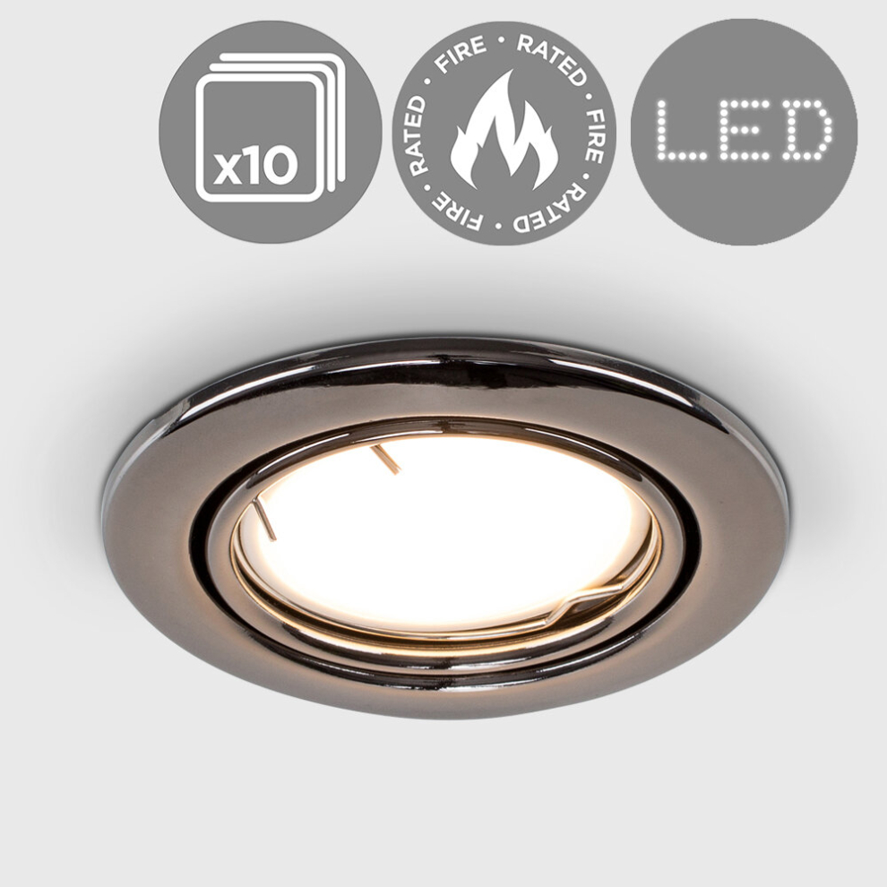 Pack of 10 Fire Rated Black Chrome Tiltable GU10 Recessed Ceiling Downlights
