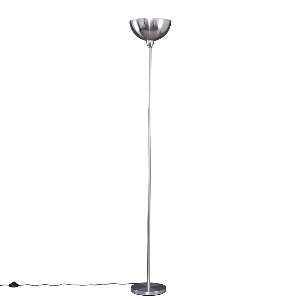 Modern Brushed Chrome Uplighter Floor Lamp with a Bowl Shaped Shade - Complete with a 6w LED GLS Bulb [3000K Warm White]