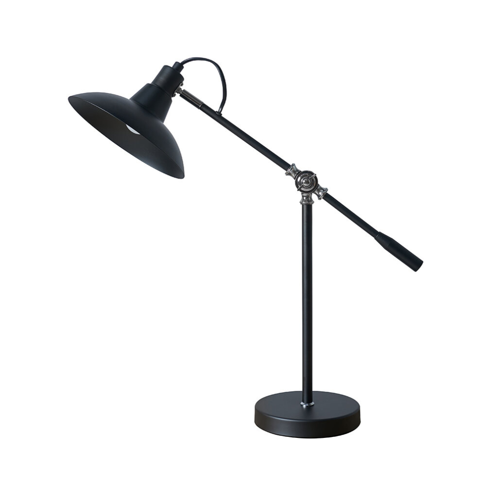 Contemporary Matt Black/Chrome Adjustable Stem Vintage Shade Desk Table Lamp - Complete with a 4w LED Golfball Bulb [2700K Warm White]