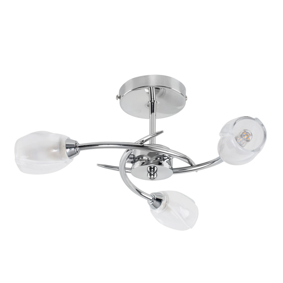 Modern Chrome 3 Way Ceiling Light with Frosted Glass Shades