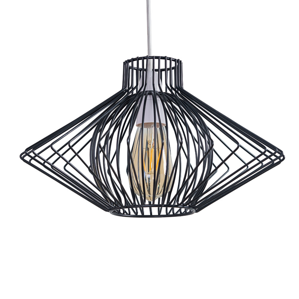 Disperse Geometric Design Black Wire Basket Cage Ceiling Pendant Light Shade + LED Bulb