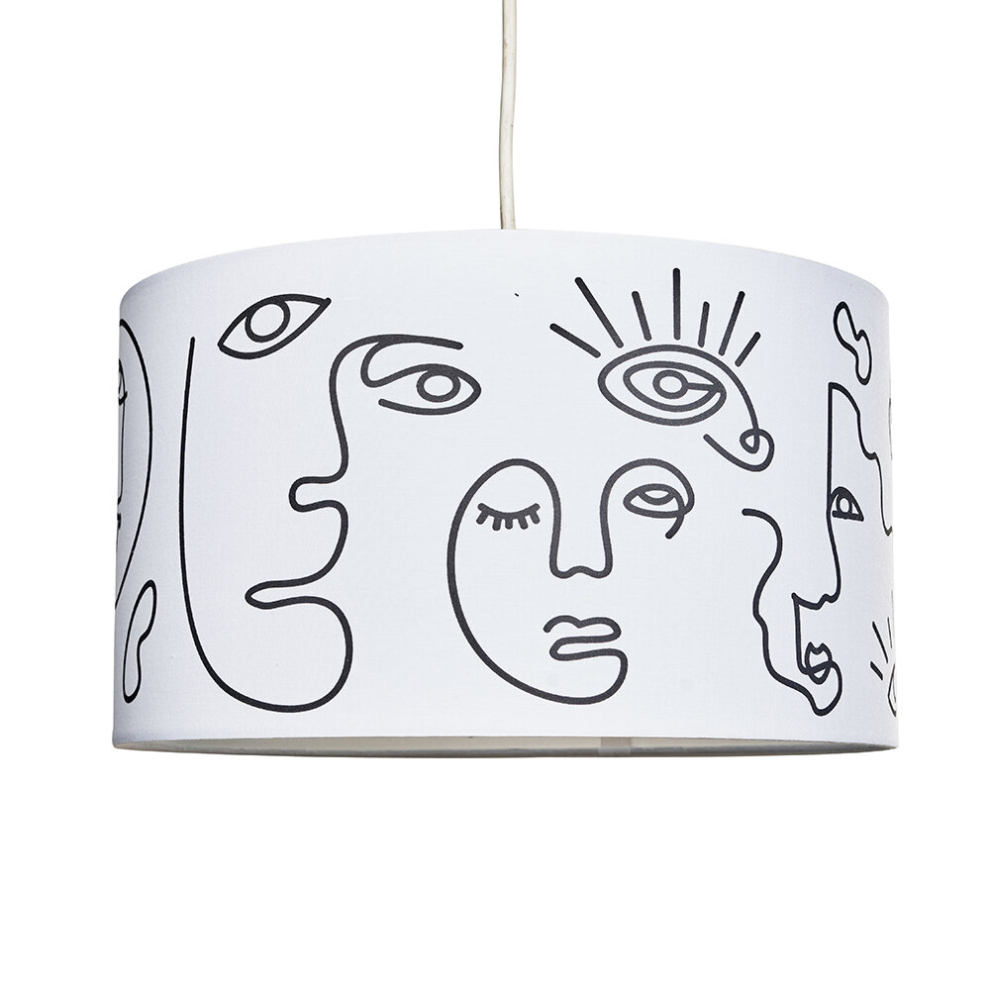 Large White Artistic Portrait Design Cylinder Ceiling Pendant/Table Lamp Drum Light Shade