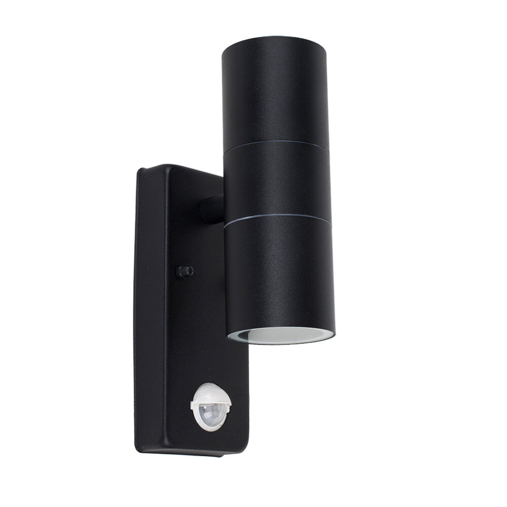 Modern Black External Up/Down Outdoor Wall Light - PIR Motion Sensor Detector - IP44 Rated