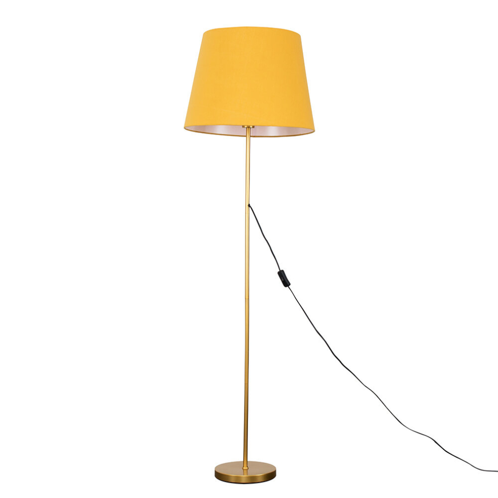 Modern Gold Metal Standard Floor Lamp with a Mustard Tapered Shade - Complete with a 6w LED Bulb [3000K Warm White]