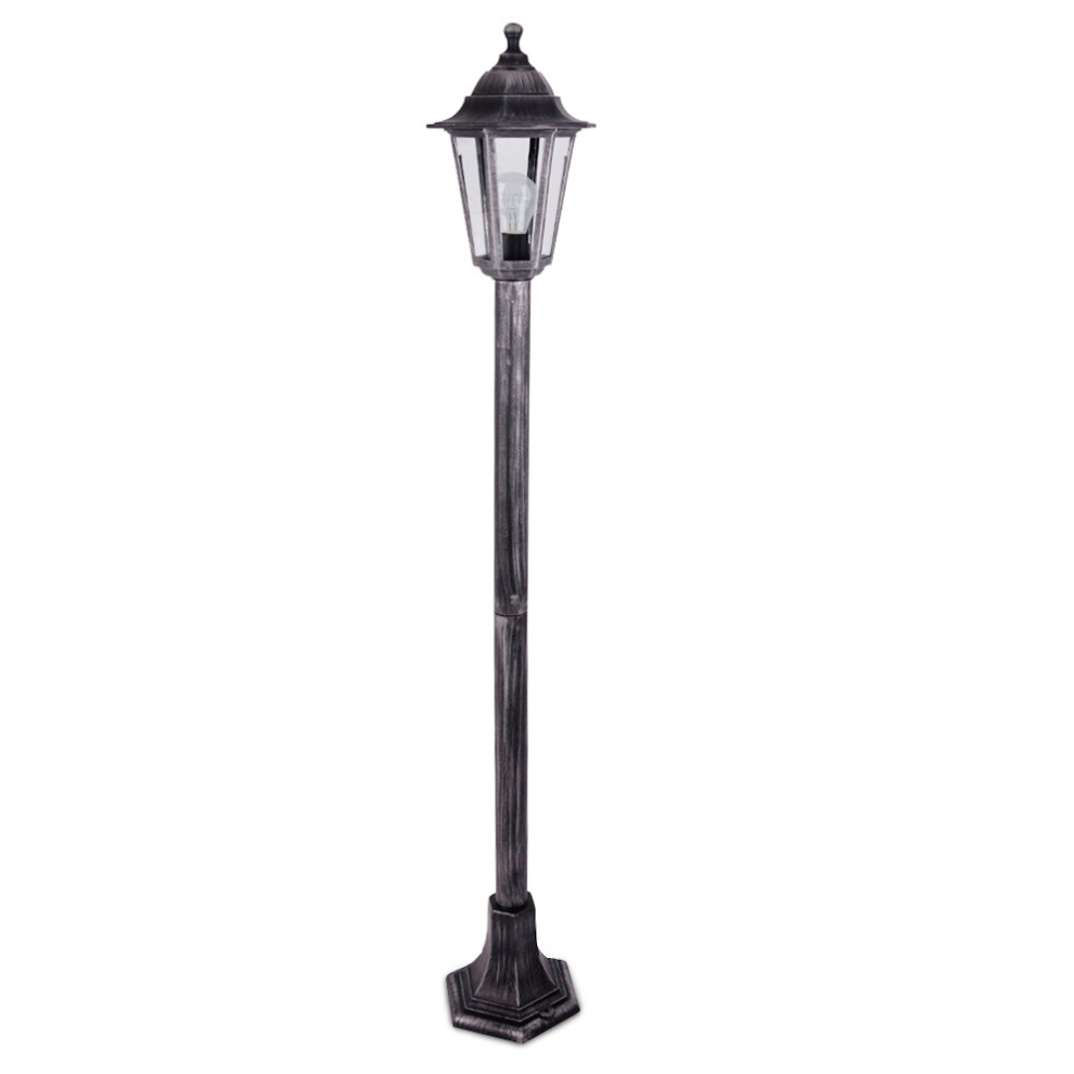 Traditional 1.2m Victorian Black and Silver Outdoor Garden Lamp Post Bollard and Top Lantern Light - IP44 Rated + 15w LED GLS Bulb 6500K Cool White