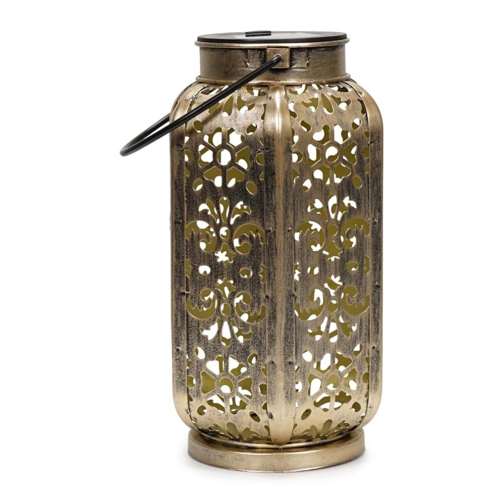 Solar Powered Antique Brass Moroccan Style Hanging Lantern Handle Light for Patio Decor Solar Lights Outdoor Garden