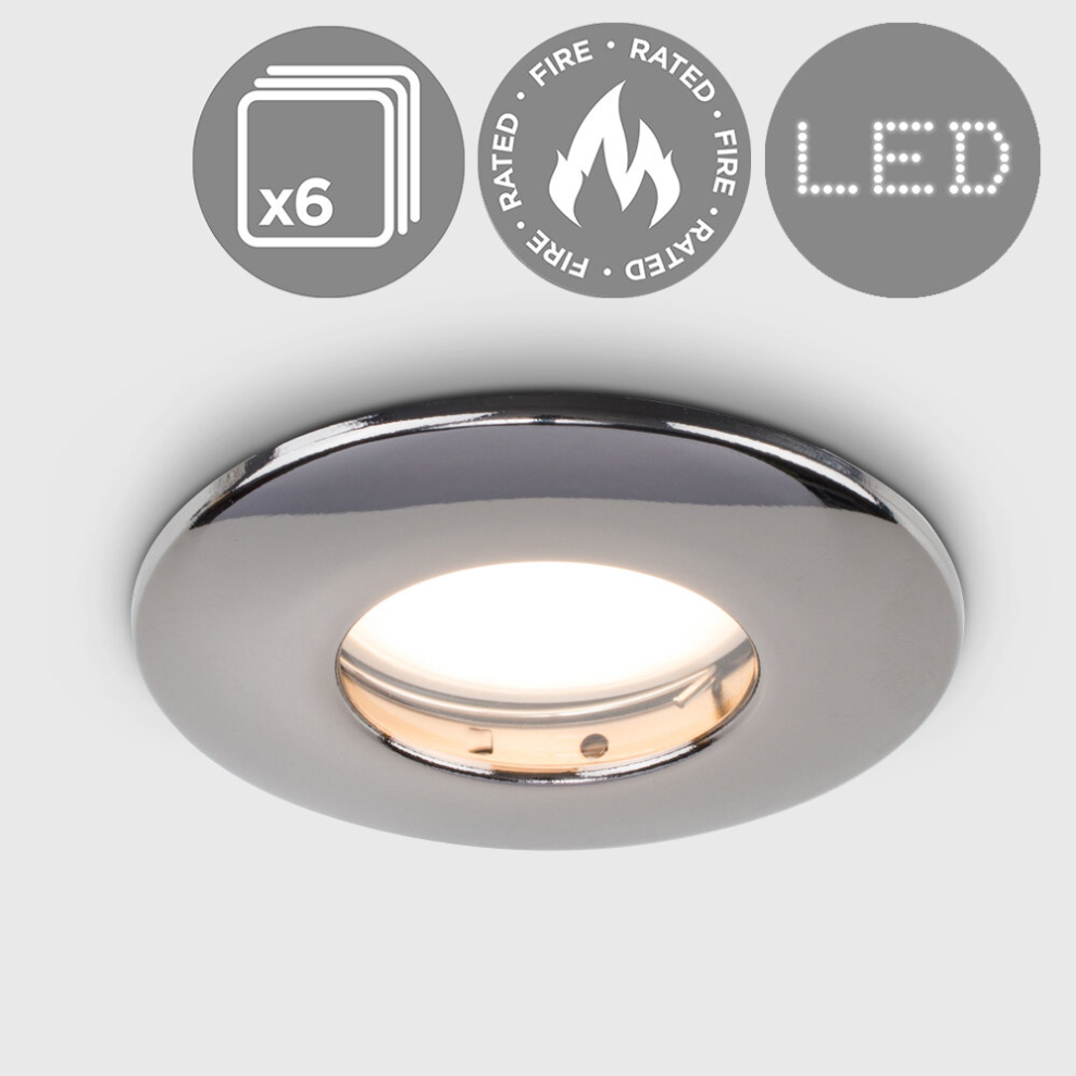 Pack of 6 Fire Rated Bathroom/Shower IP65 Black Chrome Domed GU10 Ceiling Downlights