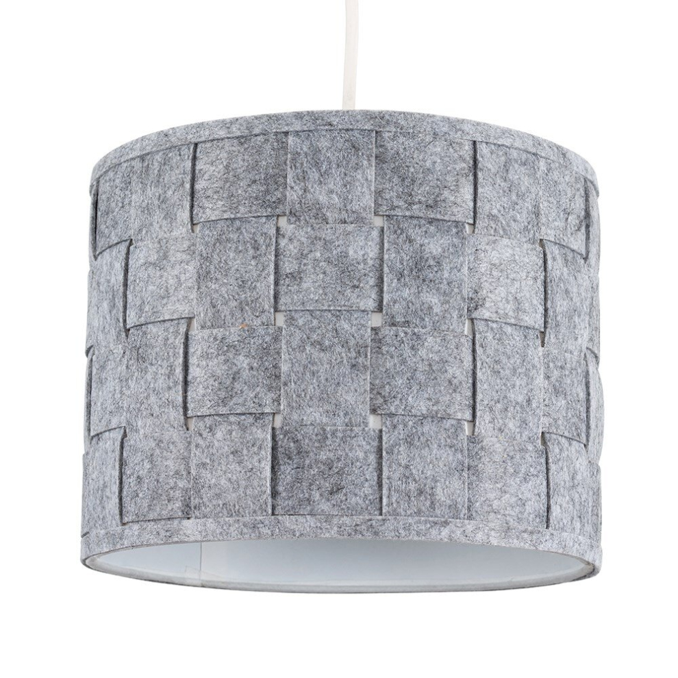 Small Modern Grey Felt Weave Design Ceiling Pendant/Table Lamp Drum Light Shade - Complete with a 10w LED GLS Bulb [3000K Warm White]