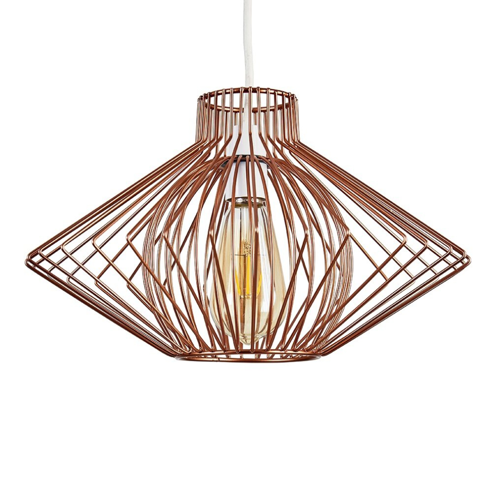 Disperse Geometric Design Copper Wire Basket Cage Ceiling Pendant Light Shade + LED Bulb