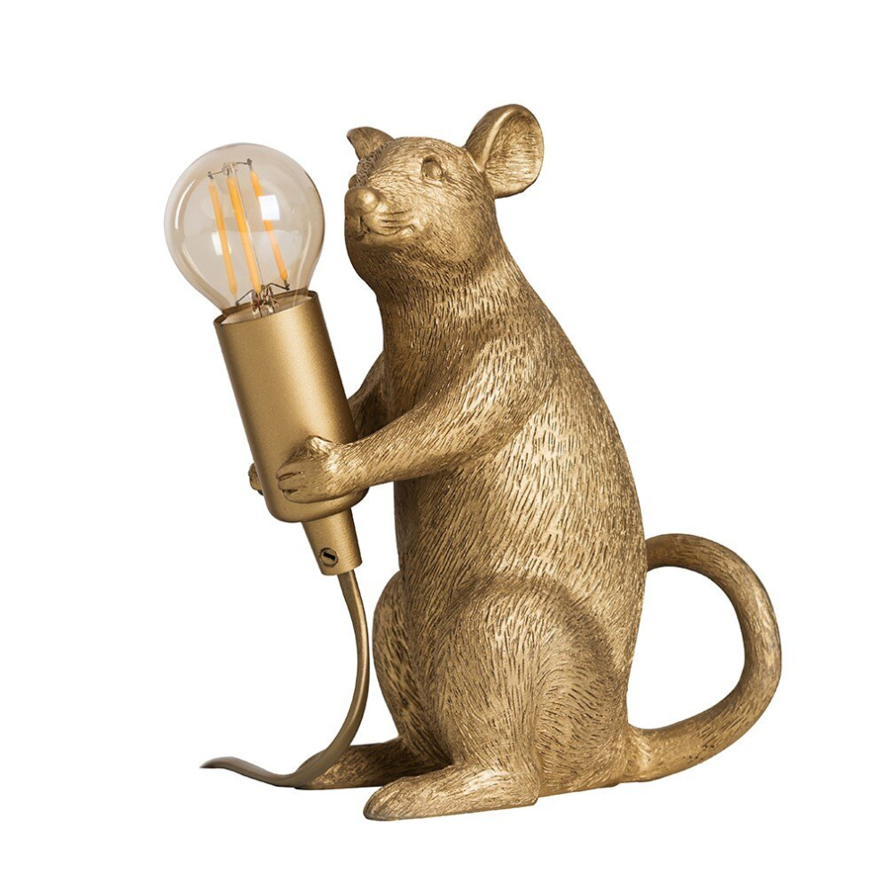 Modern Metallic Gold Painted Rat Design Table Lamp - Complete with a 4w LED Filament Bulb [2700K Warm White]