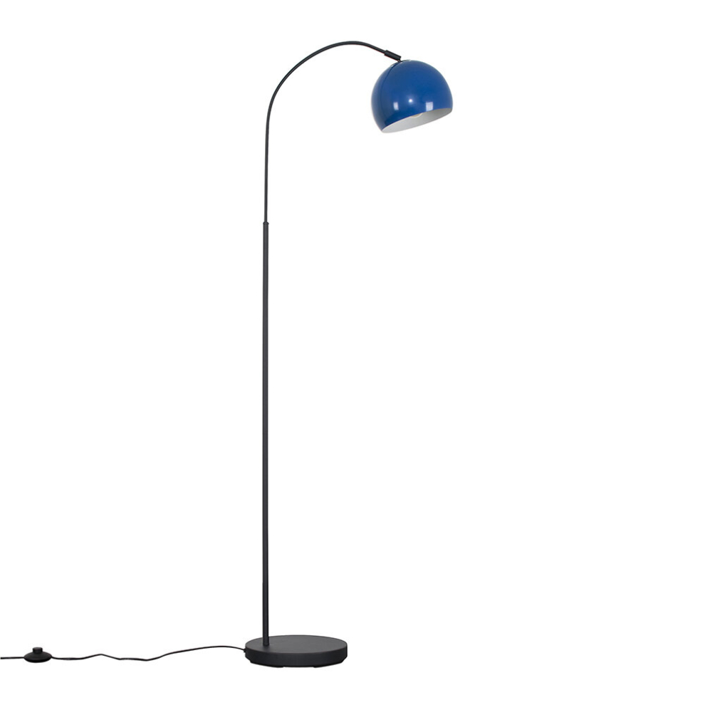 Modern Designer Style Dark Grey Curved Stem Floor Lamp with a Navy Blue Dome Shade - Complete with a 6w LED GLS Bulb [3000K Warm White]