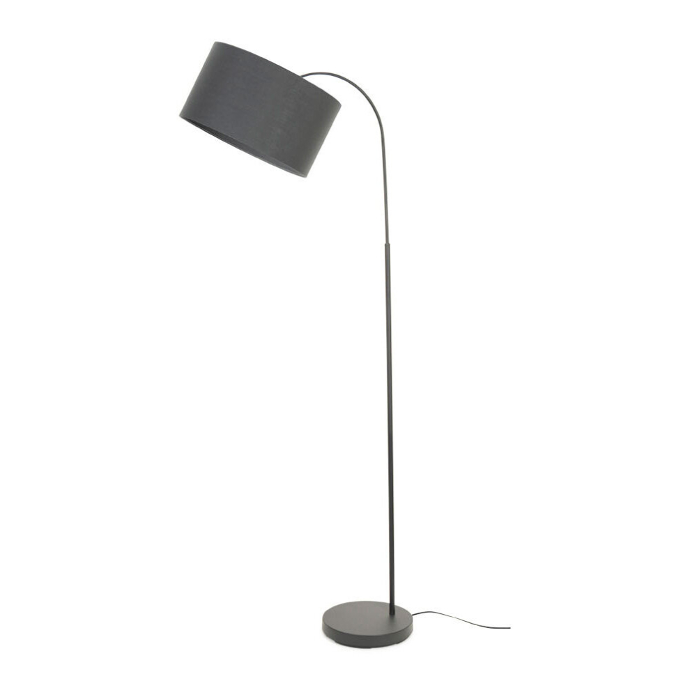 Modern Designer Style Dark Grey Curved Stem Floor Lamp with a Dark Grey Drum Shade - Complete with a 6w LED GLS Bulb [3000K Warm White]