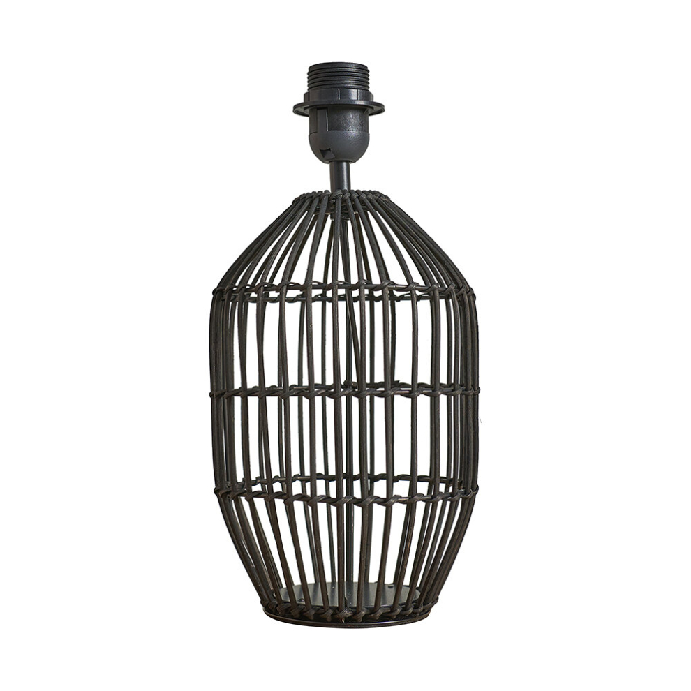 Contemporary Small Matt Black Rattan Cylinder Table Lamp Base