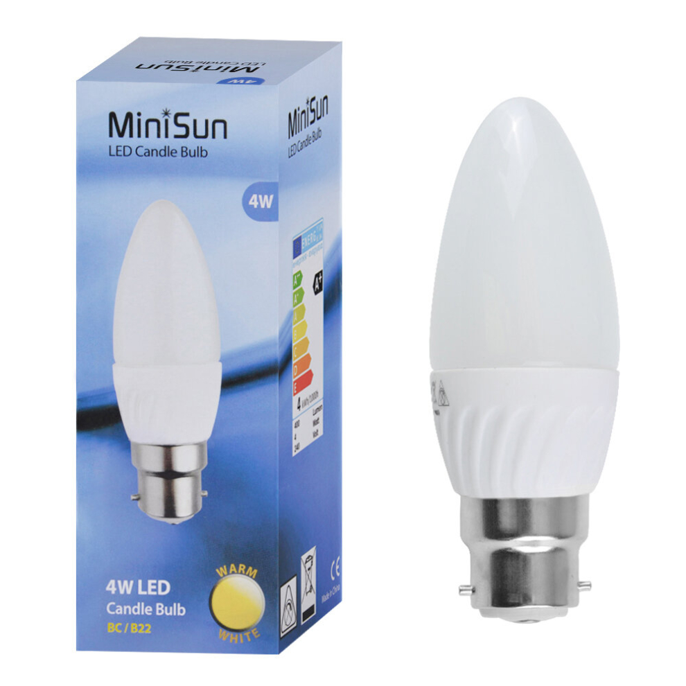 Pack of 6 Thermal Plastic 4w High Power LED BC B22 40w Replacement Frosted Opal Candle Bulbs - 3000K Warm White