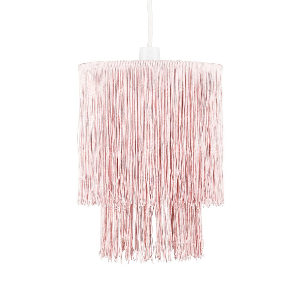 Modern 2 Tier Pink Tassel Ceiling Pendant Light Shade - Complete with a 10w LED GLS Bulb [3000K Warm White]