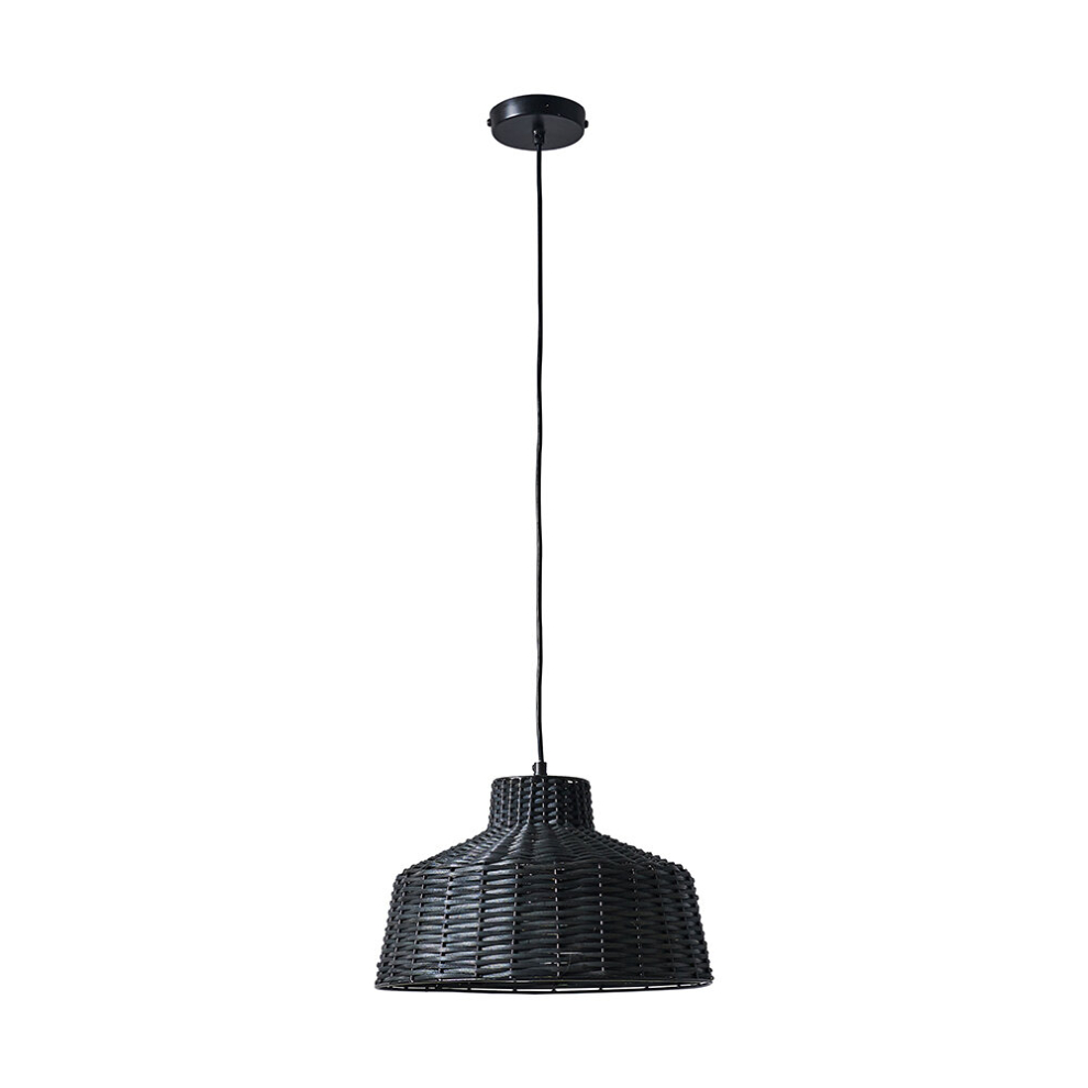 Boho Style Black Woven Wicker Tapered Ceiling Pendant Light Fitting