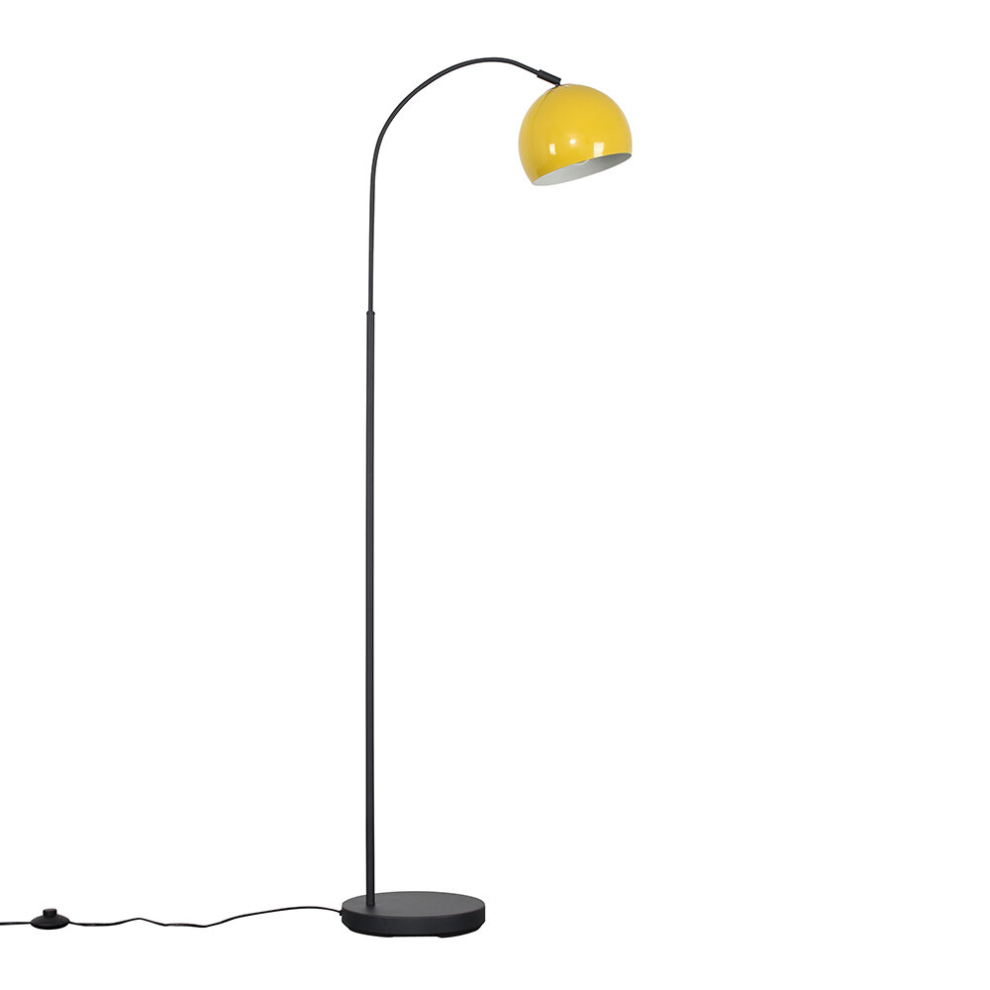 Modern Designer Style Dark Grey Curved Stem Floor Lamp with a Yellow Dome Shade - Complete with a 6w LED GLS Bulb [3000K Warm White]