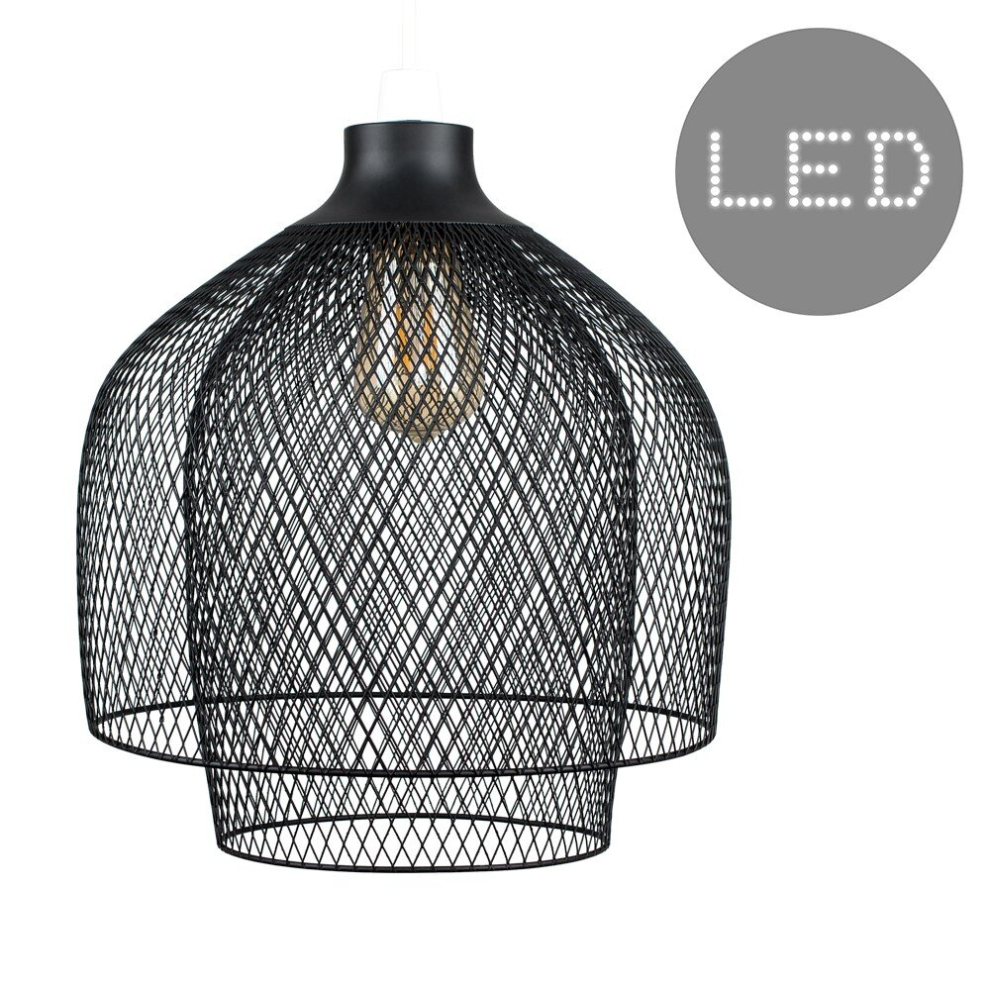 Retro Black Mesh 2 Tier Ceiling Pendant Light Shade 4w Filament Bulb