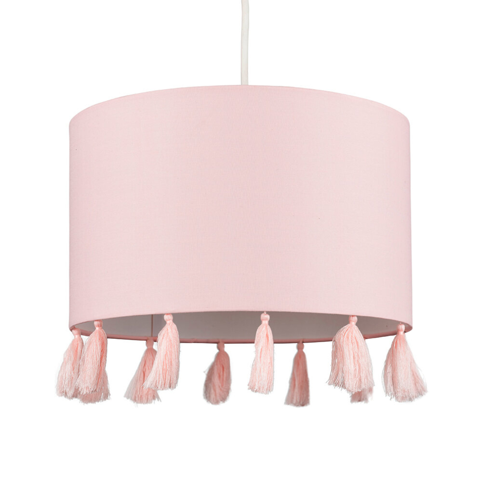 Modern Pink Drum Tassel Ceiling Pendant Light Shade - Complete with a 10w LED Bulb [3000K Warm White]