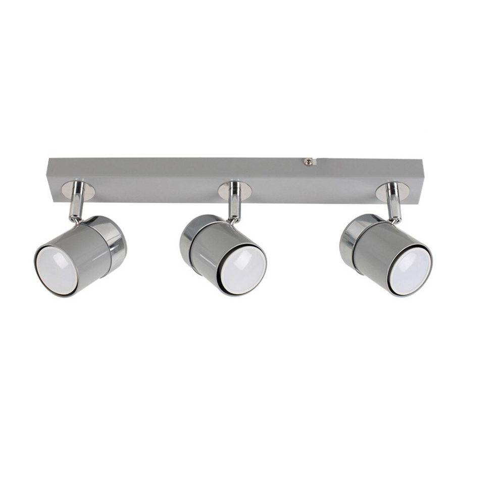 Modern 3 Way Adjustable Gloss Grey & Silver Chrome Straight Bar Ceiling Spotlight Fitting - Complete with 5w LED GU10 Light Bulbs [6500K Cool White]