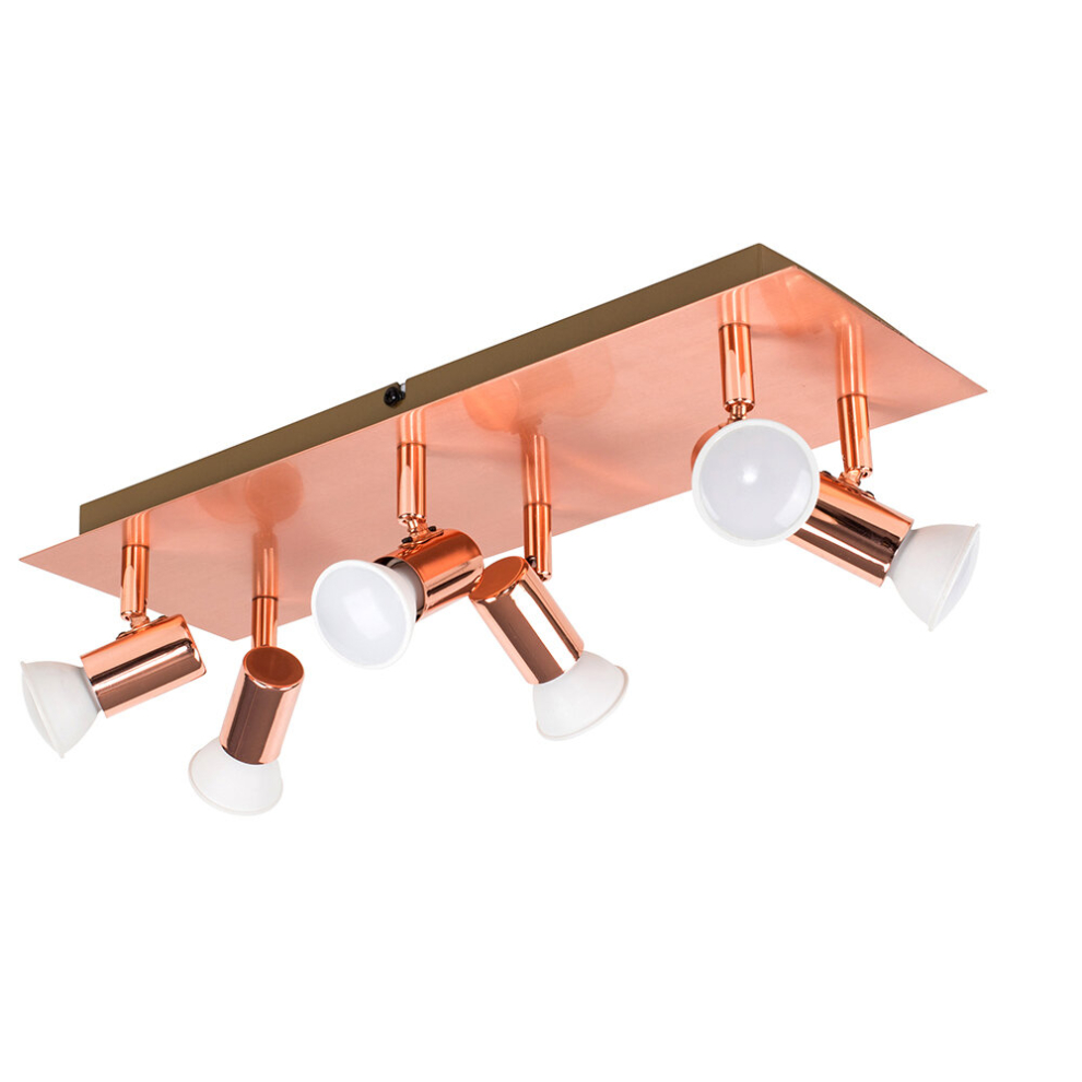 Modern Rectangular Copper Effect 6 Way Adjustable GU10 Ceiling Spotlight - Complete with 5w LED Bulbs [3000K Warm White]