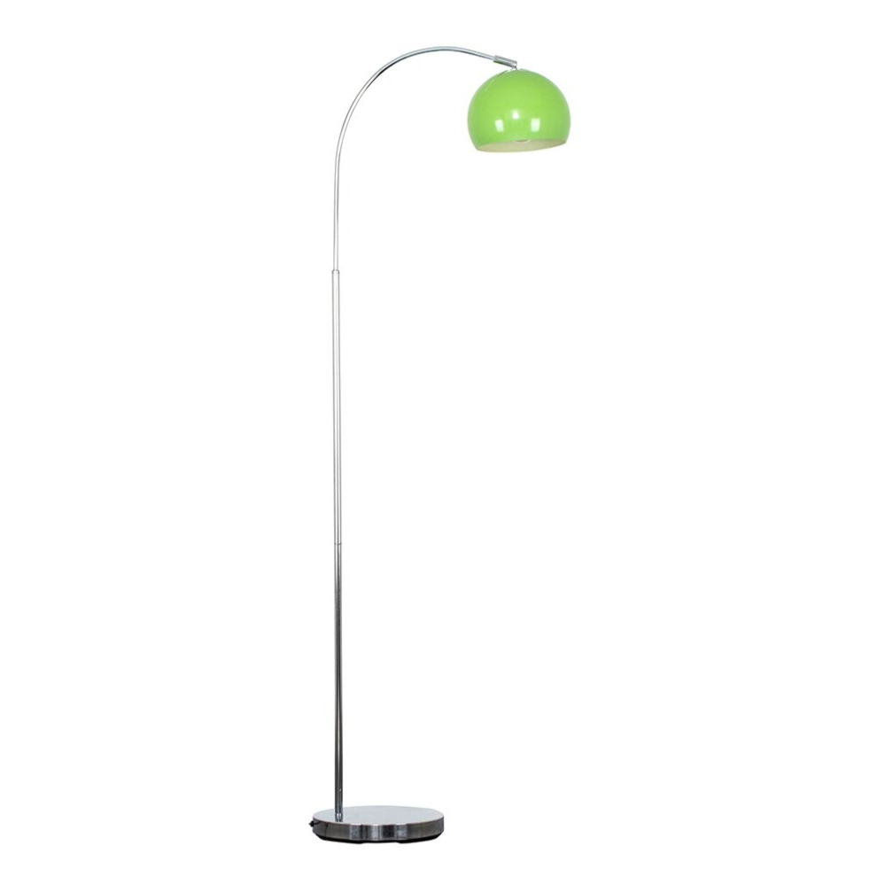 Designer Style Polished Chrome  Stem Floor Lamp with a Gloss Green Arco Style Metal Dome Light Shade - With a 6w LED GLS Bulb [3000K Warm White]