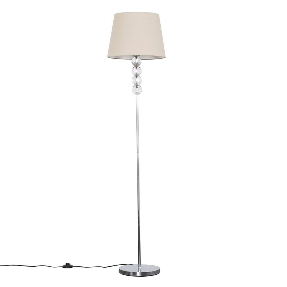 Modern Silver Chrome & Clear Acrylic Ball Floor Lamp with a Beige Tapered Shade - Complete with a 6w LED Bulb [3000K Warm White]