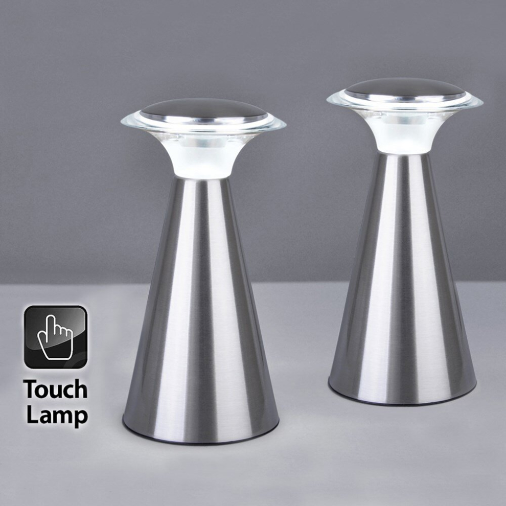 Pair of - Modern Wireless Chrome Portable Battery Operated LED Touch Table Lamps