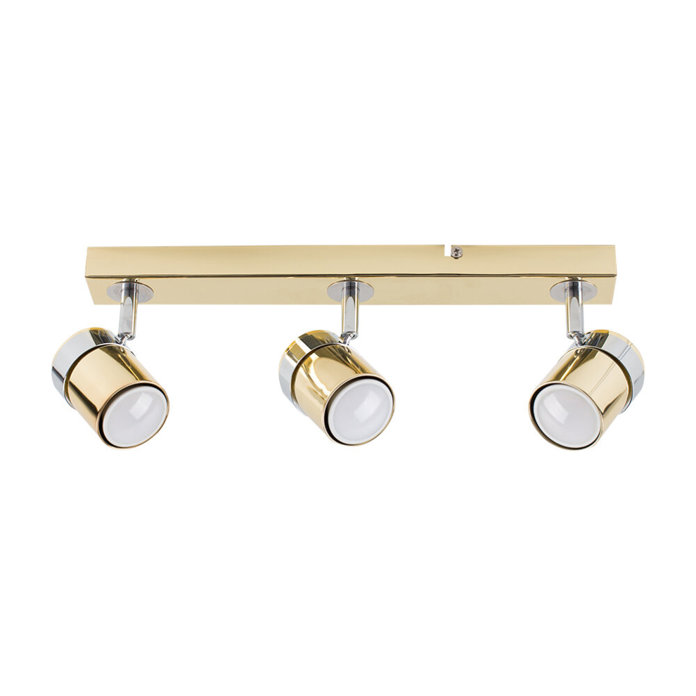 Modern 3 Way Adjustable Chrome & Polished Gold Effect Straight Bar Ceiling Spotlight Fitting