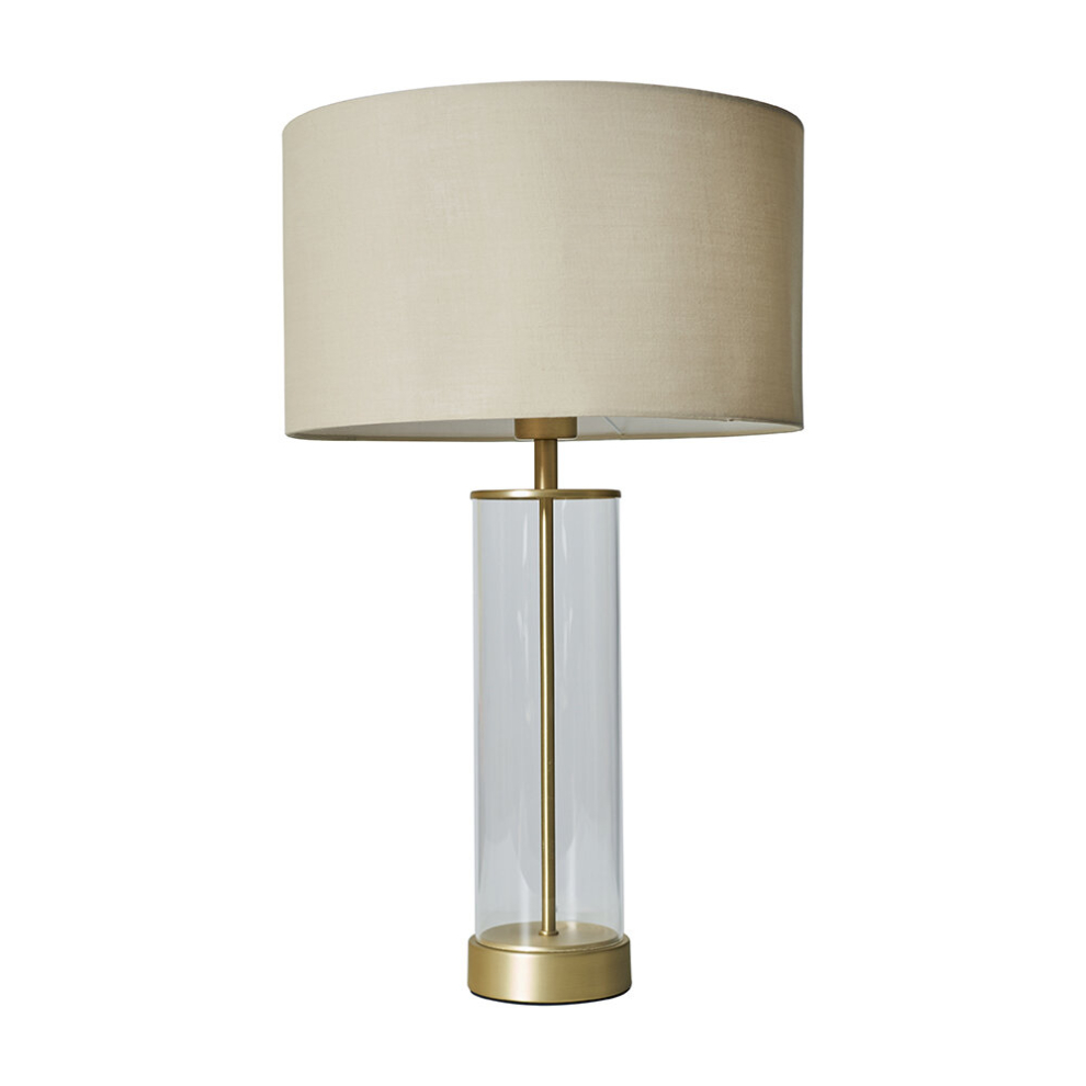 Balan Matt Gold Tube Table Lamp with Natural Shade and LED Bulb