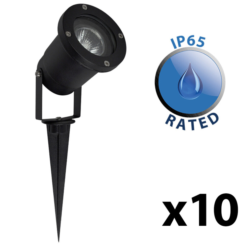 Pack of 10 - Modern Ground Spike/Wall Mount IP65 Rated Outdoor Lights in a Black Finish