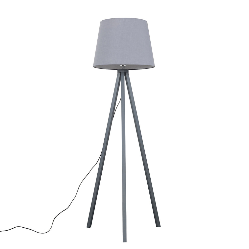 Modern Grey Wood Tripod Design Floor Lamp with a Grey Tapered Shade - Complete with a 6w LED Bulb [3000K Warm White]