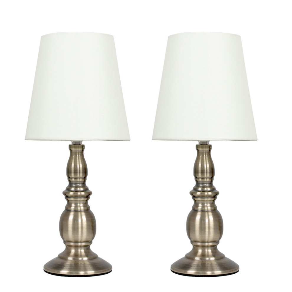Pair of - Vintage Traditional Antique Brassed Touch Table Lamps with a Cream Shade