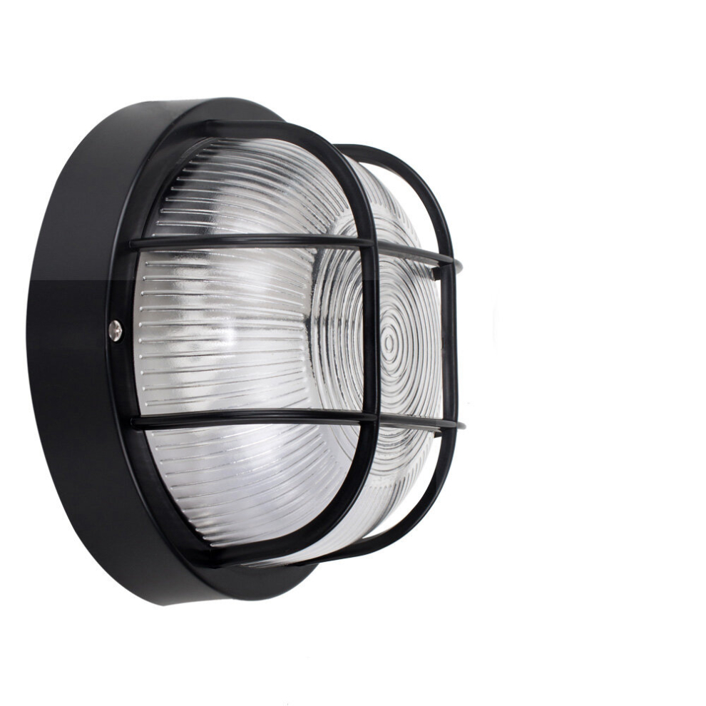 Modern Black Outdoor Garden Security Round Bulkhead Wall Light - IP44 Rated- Complete with 1 x 4w LED Bulb