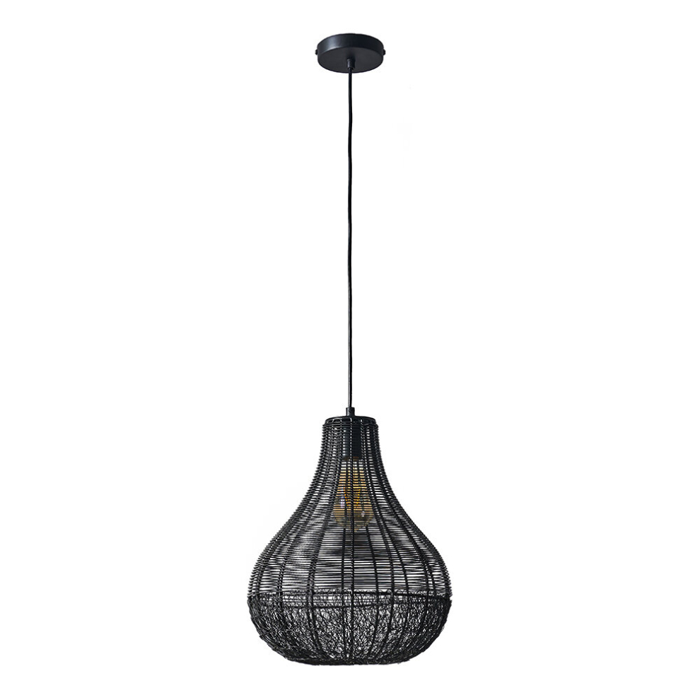 Modern Black Woven Wicker Rattan Teardrop Basket Ceiling Light Shade