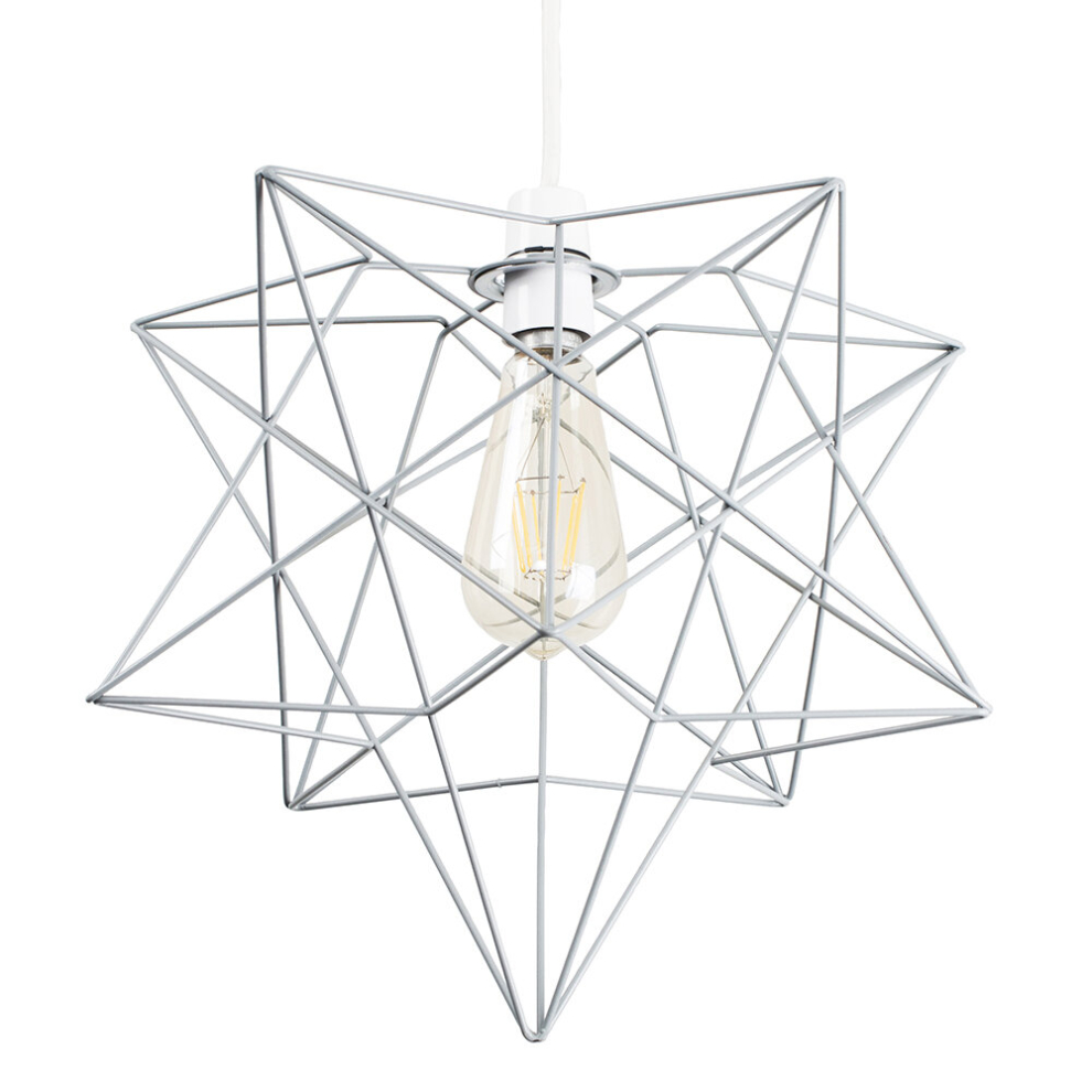 Retro Matt Grey Geometric Star Design Ceiling Pendant Light Shade - Complete with a 4w LED Filament Bulb [2700K Warm White]