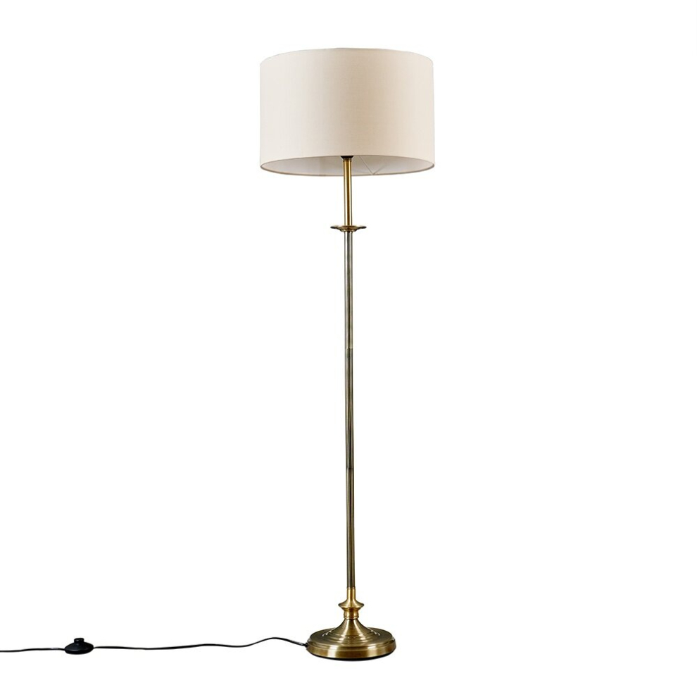 Traditional Style Antique Brass Sconce Floor Lamp with a Beige Drum Shade - Complete with a 6w LED Bulb [3000K Warm White]