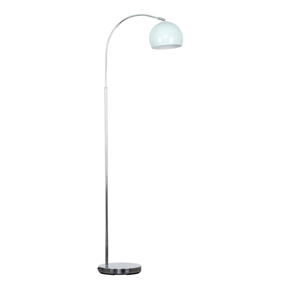 Designer Style Polished Chrome  Stem Floor Lamp with a Gloss Pale Blue Arco Style Metal Dome Light Shade - With a 6w LED GLS Bulb [3000K Warm White]