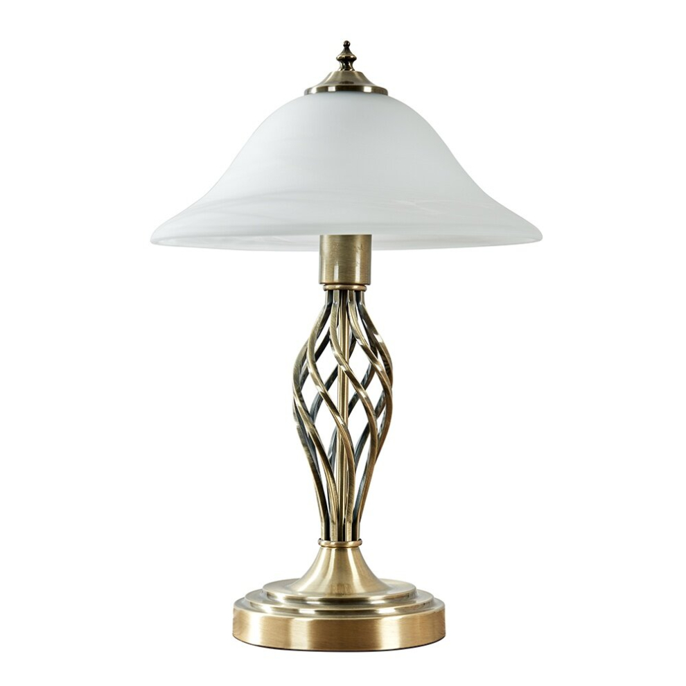 Traditional Style Antique Brass Barley Twist Table Lamp with a Frosted Alabaster Shade - Complete with a 6w LED Bulb [3000K Warm White]