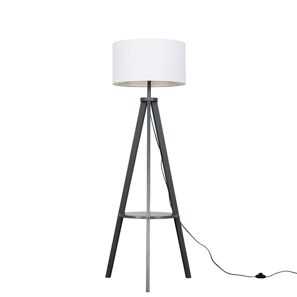 Morrigan Grey Tripod Floor Lamp With White Fabric Shade